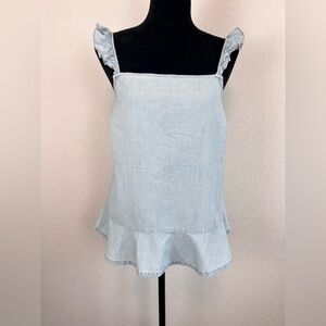 Madewell Ruffle Chambray light blue tank top size L